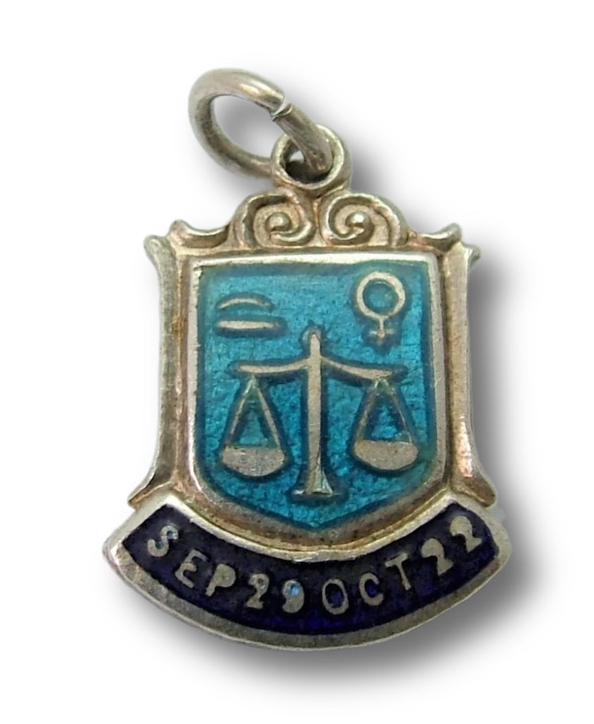 Vintage 1960's Silver & Enamel Shield Charm for the ZODIAC Sign of LIBRA (Design B) Shield Charm - Sandy's Vintage Charms