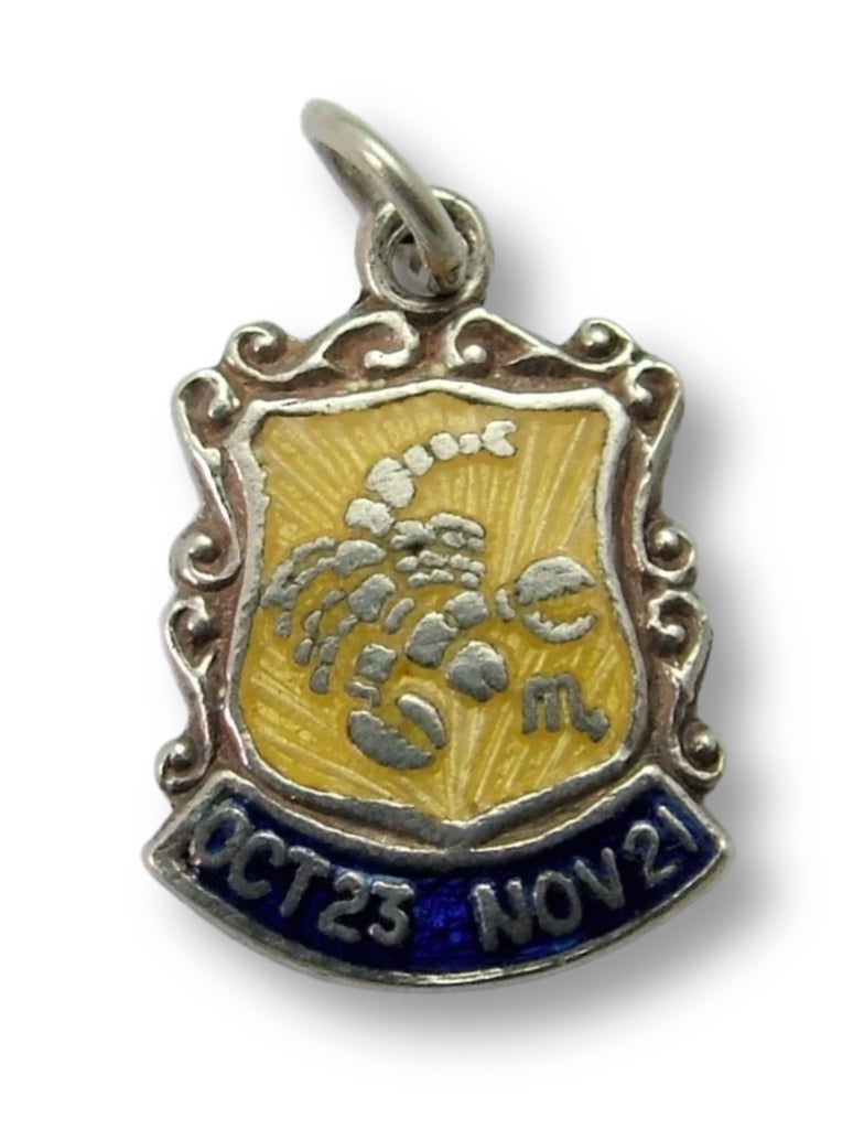 Vintage 1960's Silver & Enamel Shield Charm for the ZODIAC Sign of SCORPIO (Design A) Enamel Charm - Sandy's Vintage Charms