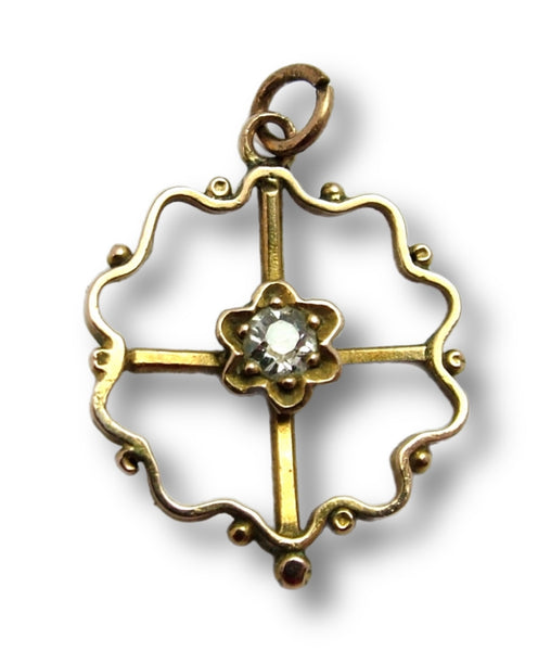 Antique Edwardian c1910 Hollow 9ct Gold & Diamond Clover Charm or Pendant Antique Charm - Sandy's Vintage Charms