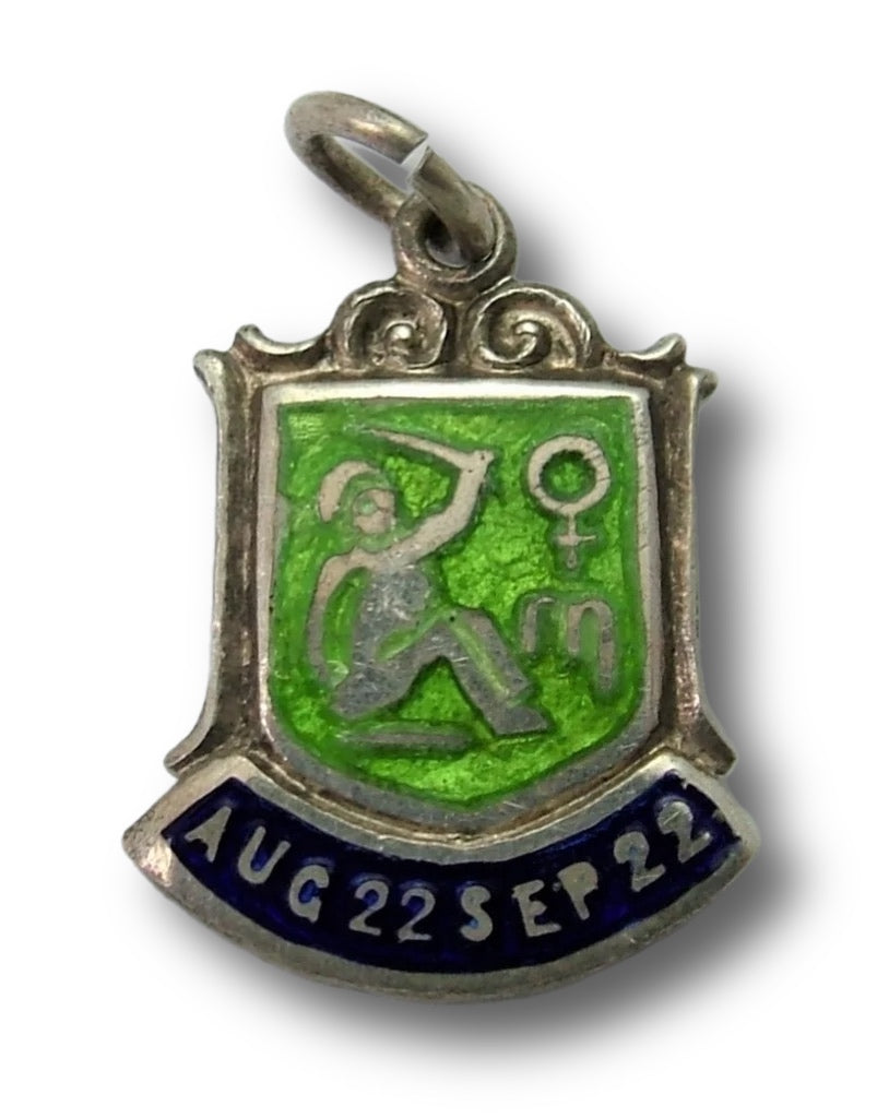 Vintage 1960's Silver & Enamel Shield Charm for the ZODIAC Sign of VIRGO (Design B) Enamel Charm - Sandy's Vintage Charms