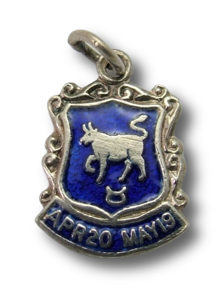 Vintage 1960's Silver & Enamel Shield Charm for the ZODIAC Sign of TAURUS (Design A) Enamel Charm - Sandy's Vintage Charms
