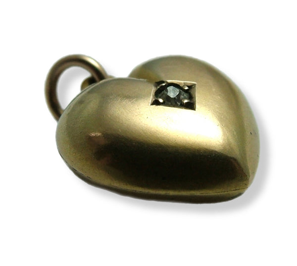 Antique Victorian 9ct Gold & Diamond Puffy Heart Charm Antique Charm - Sandy's Vintage Charms