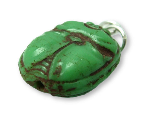 Vintage 1920's/30’s Green Czech Glass Scarab Beetle Charm 1920s-1950s Charm - Sandy's Vintage Charms