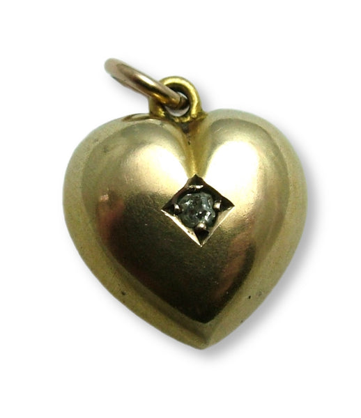 Antique Victorian 9ct Gold & Diamond Puffy Heart Charm Antique Charm - Sandy's Vintage Charms