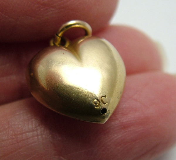 Antique Victorian 9ct Gold & Diamond Puffy Heart Charm Antique Charm - Sandy's Vintage Charms