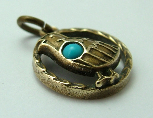 Antique Edwardian c1905 Brass & Turquoise Glass Chick Charm Antique Charm - Sandy's Vintage Charms