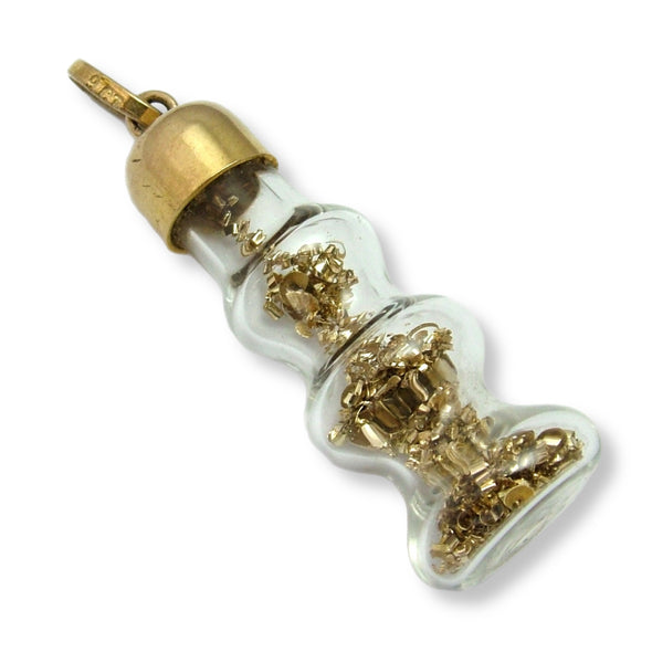 Large Vintage 1970's 9ct Gold & Glass Bottle Charm with Gold Filings Inside HM 1977 Gold Charm - Sandy's Vintage Charms