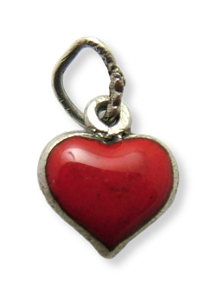 Tiny Vintage 1950's Silver & Red Enamel Heart Charm Enamel Charm - Sandy's Vintage Charms