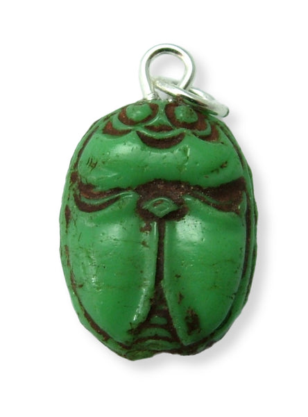 Vintage 1920's/30’s Green Czech Glass Scarab Beetle Charm 1920s-1950s Charm - Sandy's Vintage Charms