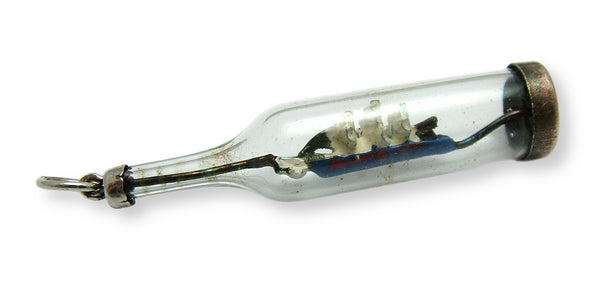 Large Vintage 1960's Silver & Glass Ship in a Bottle Charm Silver Charm - Sandy's Vintage Charms