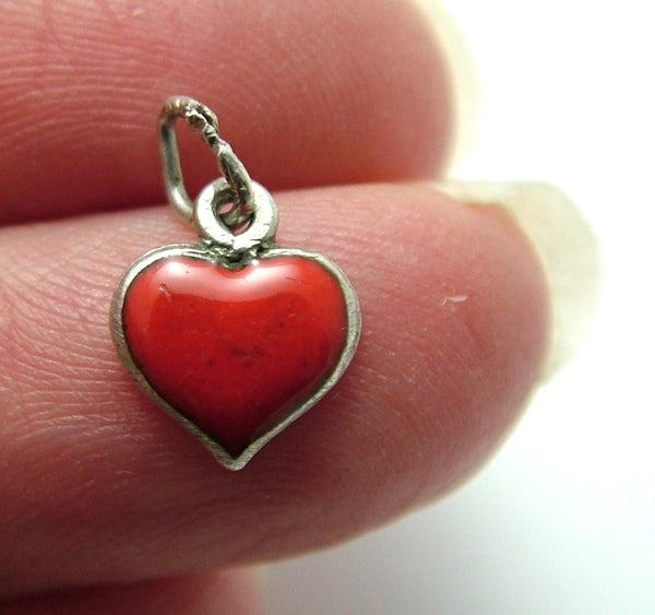 Tiny Vintage 1950's Silver & Red Enamel Heart Charm Enamel Charm - Sandy's Vintage Charms