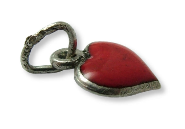 Tiny Vintage 1950's Silver & Red Enamel Heart Charm Enamel Charm - Sandy's Vintage Charms