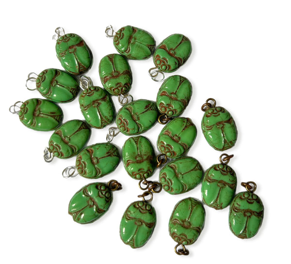 Vintage 1920's/30’s Green Czech Glass Scarab Beetle Charm 1920s-1950s Charm - Sandy's Vintage Charms