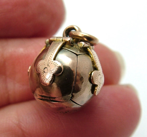 Antique Edwardian c1910 9ct Rose Gold & Silver Opening Masonic Ball Charm Antique Charm - Sandy's Vintage Charms