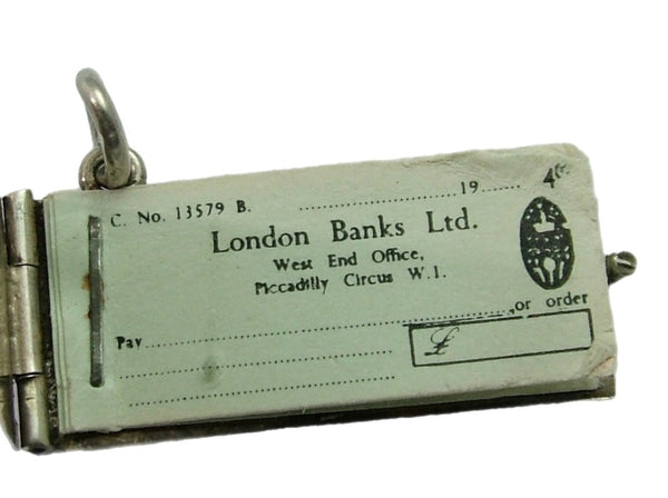 Vintage 1960's Silver Opening Cheque Book Charm Paper Cheques Inside