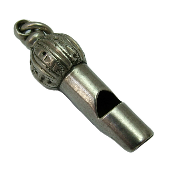 Large Antique Victorian c1895 Silver Working Whistle Charm Antique Charm - Sandy's Vintage Charms