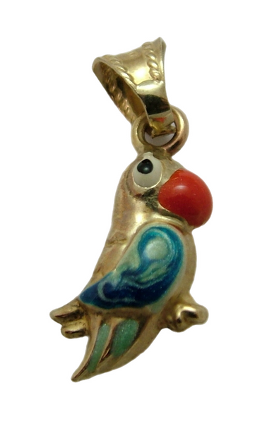 Vintage 1980's Italian 9ct Gold & Enamel Parrot Charm Gold Charm - Sandy's Vintage Charms