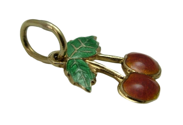 Small Vintage 1950’s 14ct 14k Gold & Enamel Pair of Cherries Charm Gold Charm - Sandy's Vintage Charms