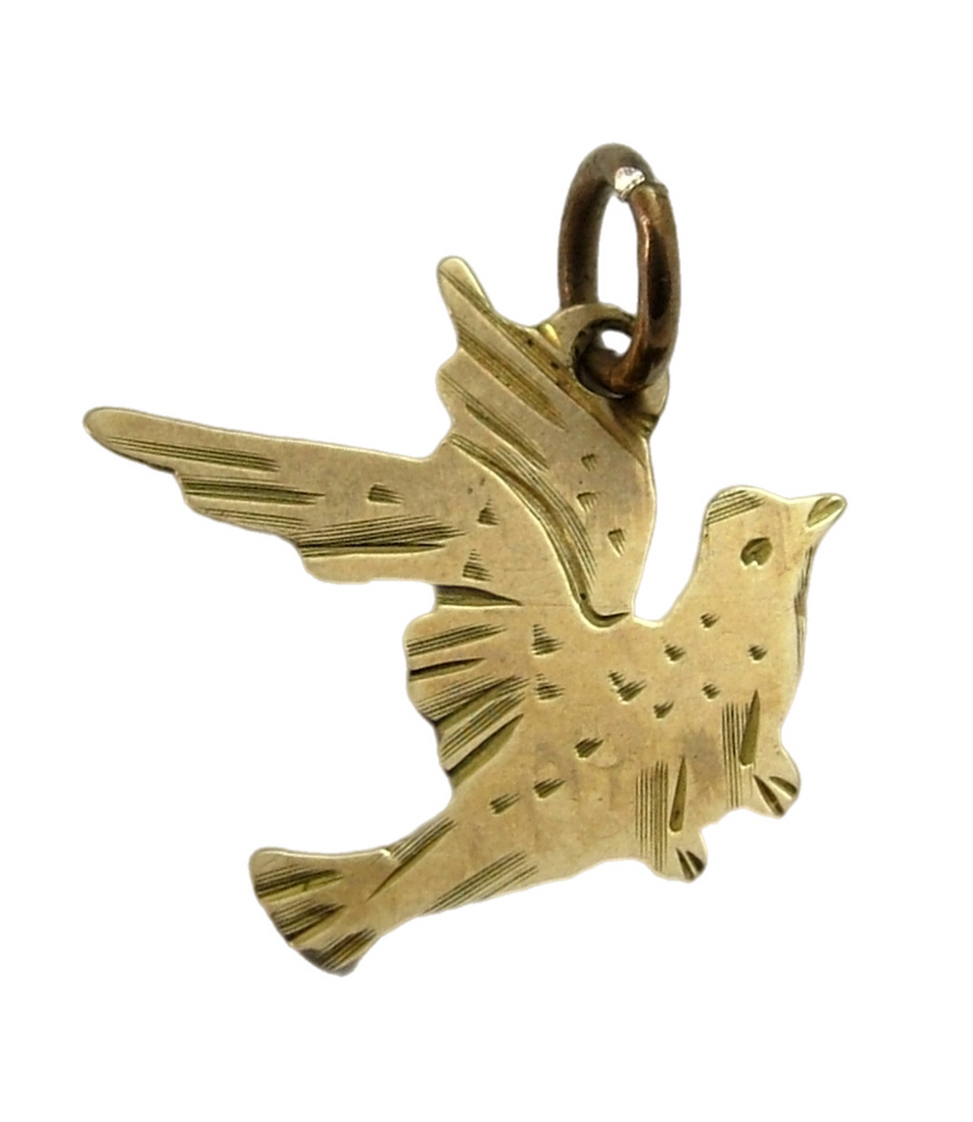 Small Antique Edwardian c1910 9ct Gold Flat Engraved Bird or Dove Charm Antique Charm - Sandy's Vintage Charms