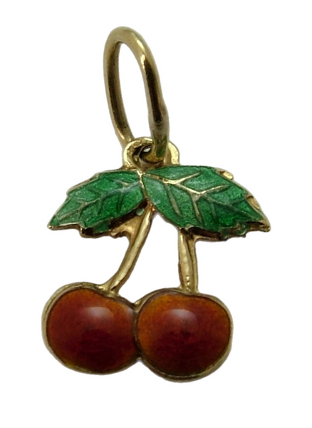 Small Vintage 1950’s 14ct 14k Gold & Enamel Pair of Cherries Charm Gold Charm - Sandy's Vintage Charms
