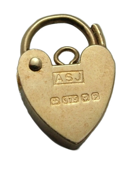 Small Vintage 1970's 9ct Yellow Gold Heart Shaped Padlock Bracelet Fastener or Charm HM 1970 Gold Charm - Sandy's Vintage Charms