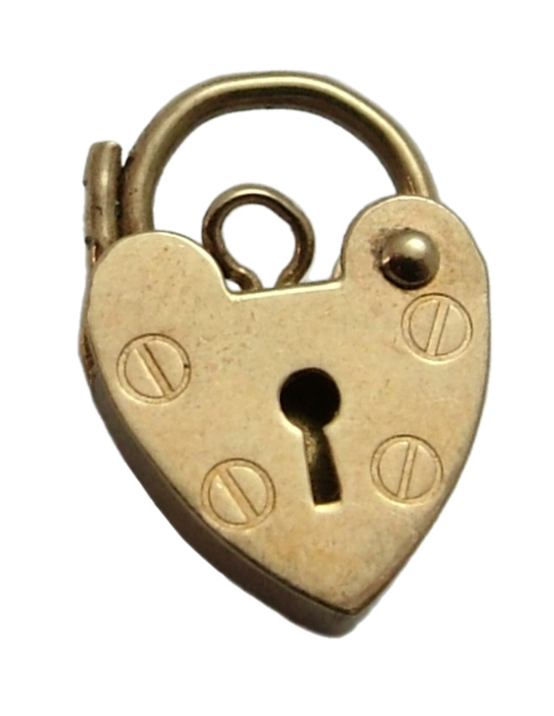 Small Vintage 1970's 9ct Yellow Gold Heart Shaped Padlock Bracelet Fastener or Charm HM 1970 Gold Charm - Sandy's Vintage Charms