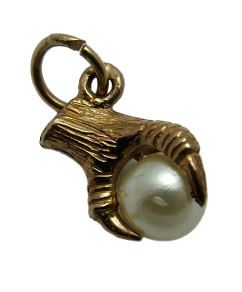 Small Vintage 1970's 9ct Gold & Faux Pearl Ball & Claw Charm Gold Charm - Sandy's Vintage Charms