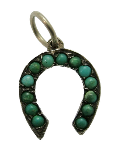 Antique Victorian c1900 Gilt Metal & Turquoise Horseshoe Charm Antique Charm - Sandy's Vintage Charms