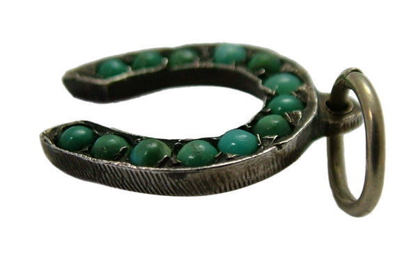 Antique Victorian c1900 Gilt Metal & Turquoise Horseshoe Charm Antique Charm - Sandy's Vintage Charms