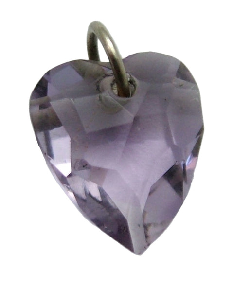 Antique Edwardian Carved Faceted Amethyst & Metal Heart Charm Antique Charm - Sandy's Vintage Charms