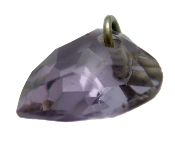 Antique Edwardian Carved Faceted Amethyst & Metal Heart Charm Antique Charm - Sandy's Vintage Charms