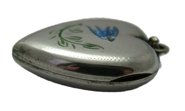Vintage 1960's Silver & Enamel Heart Locket Charm with Blue Bird Enamel Charm - Sandy's Vintage Charms