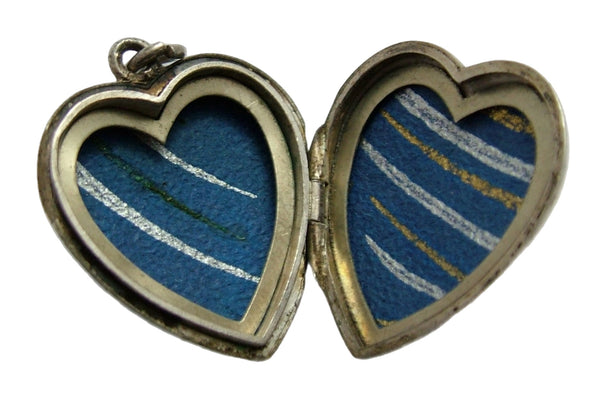 Vintage 1960's Silver & Enamel Heart Locket Charm with Blue Bird Enamel Charm - Sandy's Vintage Charms