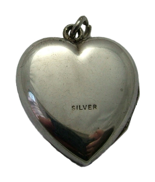 Vintage 1960's Silver & Enamel Heart Locket Charm with Blue Bird Enamel Charm - Sandy's Vintage Charms