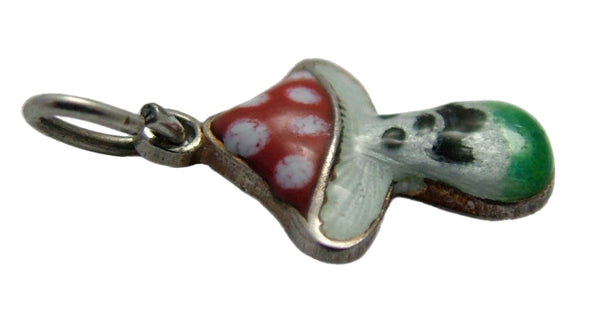 Small Vintage 1950's Silver & Enamel Lucky Toadstool Charm with Face Enamel Charm - Sandy's Vintage Charms