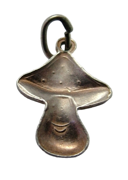 Small Vintage 1950's Silver & Enamel Lucky Toadstool Charm with Face Enamel Charm - Sandy's Vintage Charms