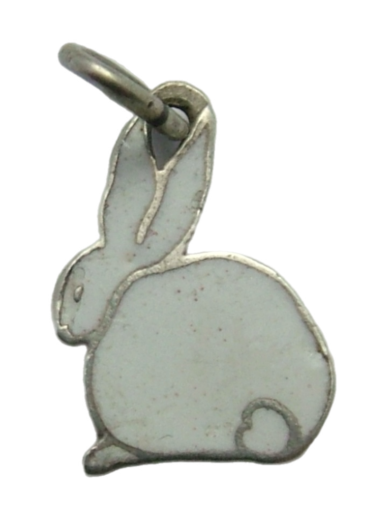 Small Vintage 1950's Silver & White Enamel Bunny Rabbit Charm Enamel Charm - Sandy's Vintage Charms