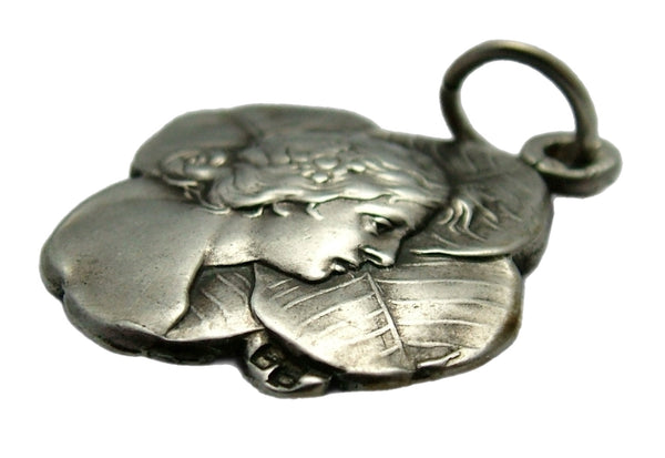 Antique Art Nouveau c1895 Hollow Silver Lady & Four Leaf Clover Charm Antique Charm - Sandy's Vintage Charms