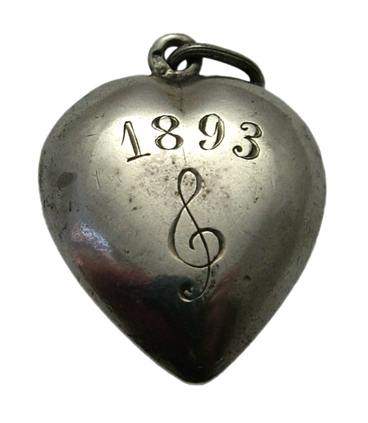 Large Antique Victorian 1893 Silver & Green Enamel Lucky Clover Heart Charm Antique Charm - Sandy's Vintage Charms