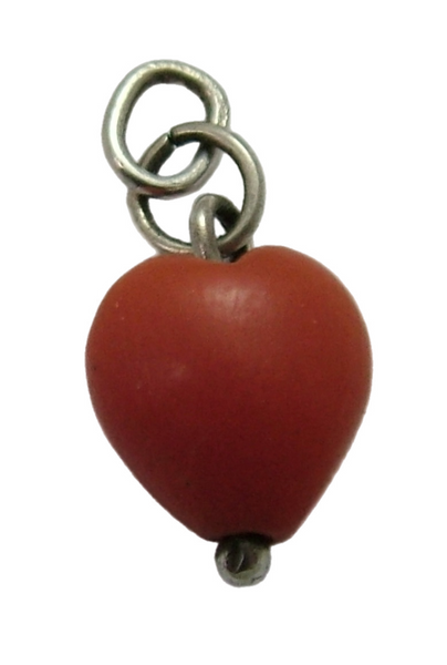 Small Vintage 1920's/30’s Silver & Coral Heart Charm 1920s-1950s Charm - Sandy's Vintage Charms