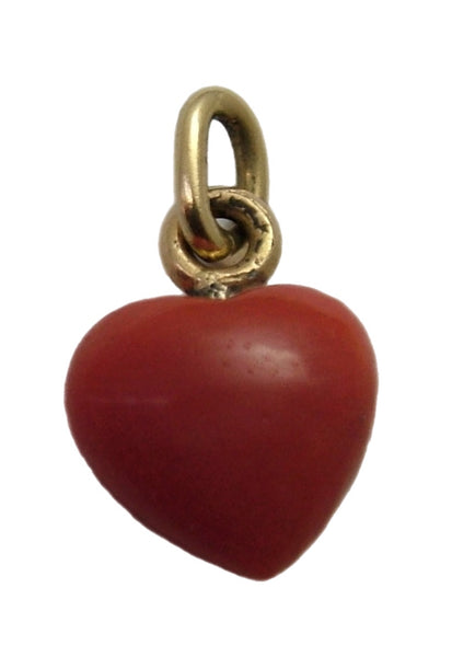 Small Vintage 1950's Coral & 18k 18ct Gold Heart Charm Gold Charm - Sandy's Vintage Charms