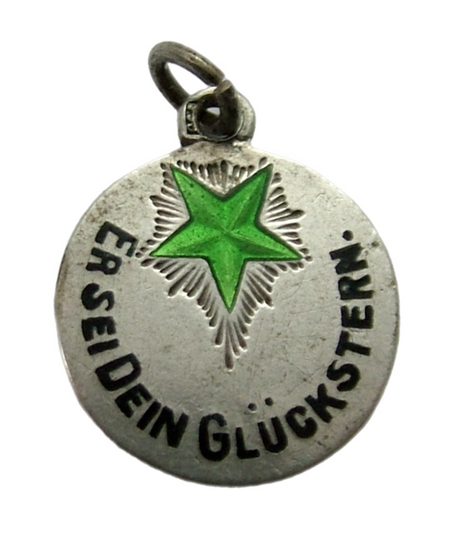 Antique c1920’s European Silver & Green Enamel Lucky Star Charm Enamel Charm - Sandy's Vintage Charms