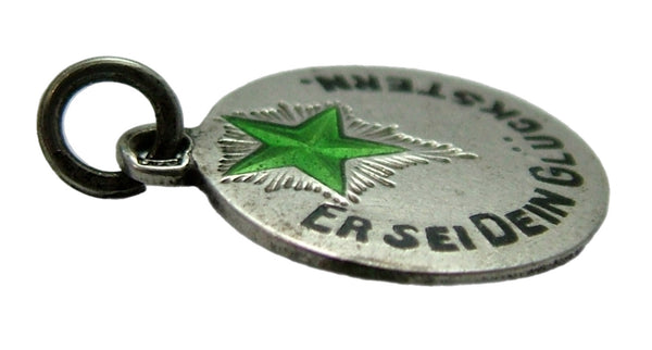 Antique c1920’s European Silver & Green Enamel Lucky Star Charm Enamel Charm - Sandy's Vintage Charms