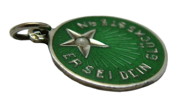 Antique Edwardian c1910 Silver & Green Enamel Lucky Star Charm set With Pearl Enamel Charm - Sandy's Vintage Charms