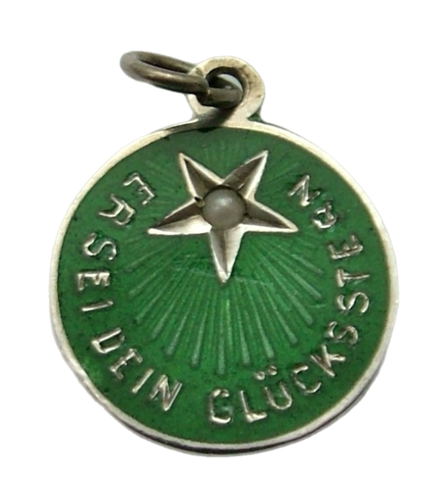 Antique Edwardian c1910 Silver & Green Enamel Lucky Star Charm set With Pearl Enamel Charm - Sandy's Vintage Charms