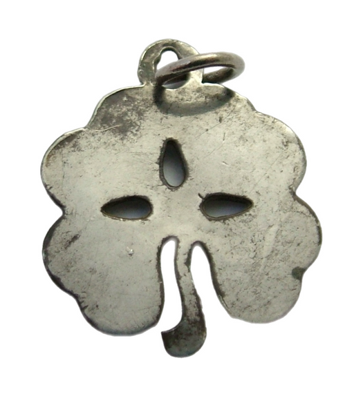 Antique c1920’s Silver Clover Charm with Four Enamel Lucky Charms Pictured 1920s-1950s Charm - Sandy's Vintage Charms