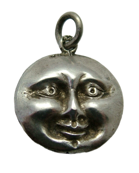 Antique Edwardian c1905 Hollow Silver Double Sided Happy & Sad Moon Face Charm Antique Charm - Sandy's Vintage Charms