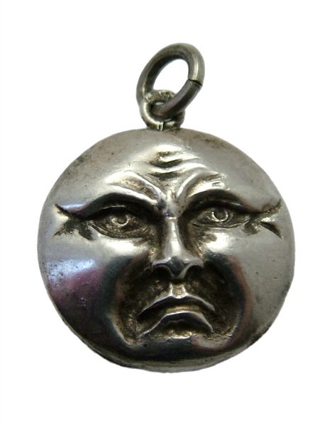 Antique Edwardian c1905 Hollow Silver Double Sided Happy & Sad Moon Face Charm Antique Charm - Sandy's Vintage Charms