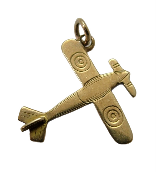 Antique WW1 c1917 Solid Flat 9ct Gold RAF Biplane Charm Gold Charm - Sandy's Vintage Charms