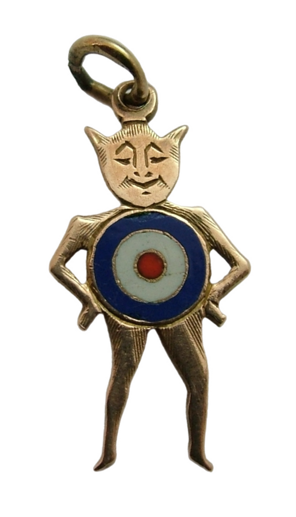 Antique WW1 c1917 Solid Flat 9ct Rose Gold & Enamel Imp Charm RAF Target Gold Charm - Sandy's Vintage Charms